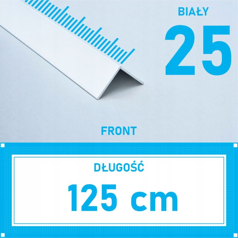 KĄTOWNIK aluminiowy BIAŁY MAT 25x25mm anodowany 125cm