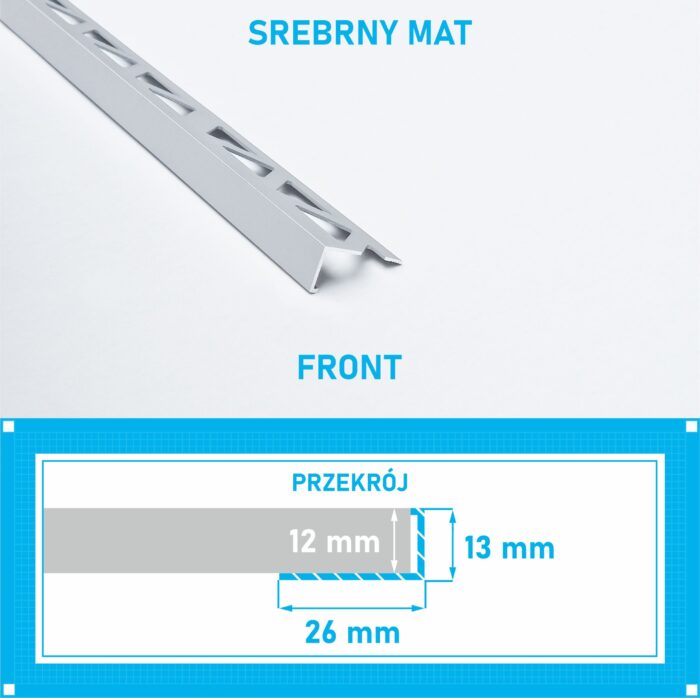 Listwa L profil narożna 12mm SREBRNY MAT ALU 125cm - obrazek 4