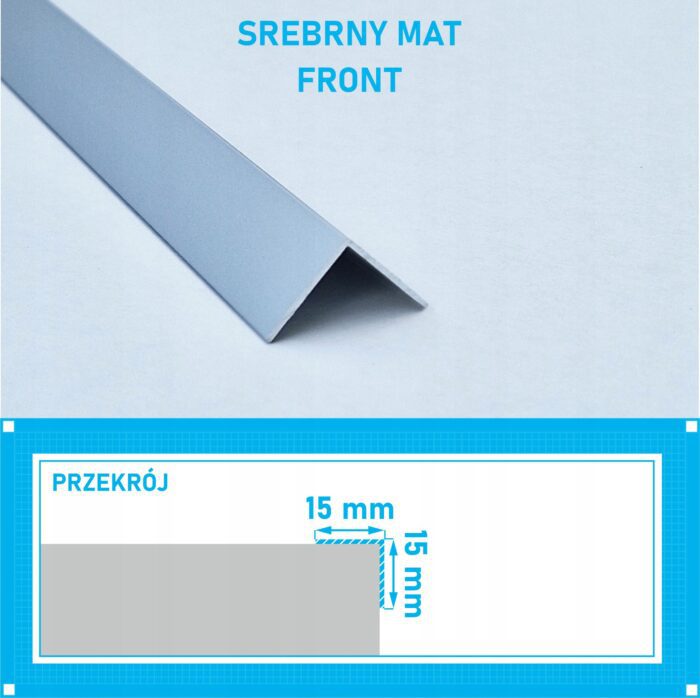 Kątownik aluminiowy anod SREBRNY MAT 15x15mm 250cm - obrazek 4