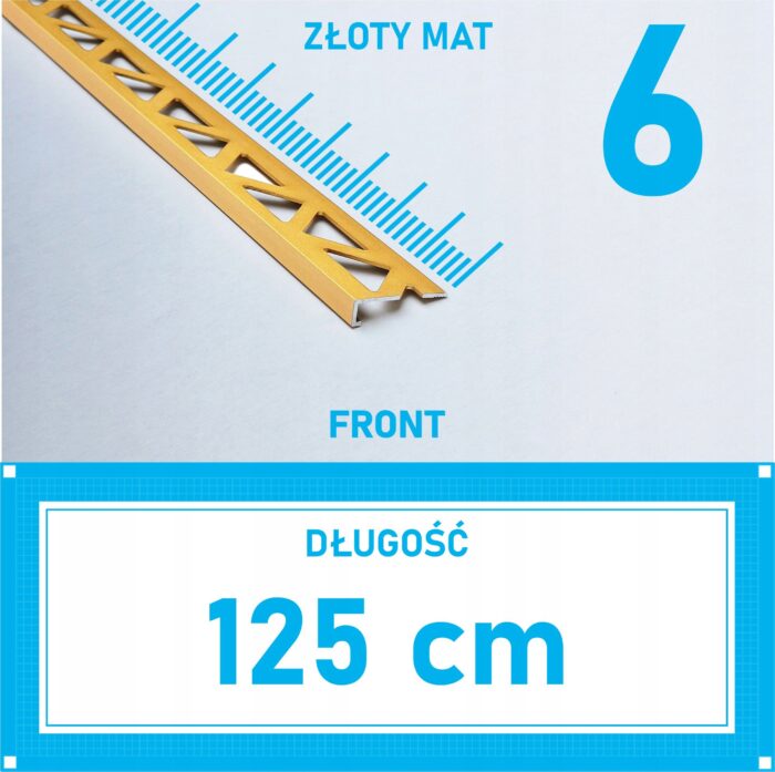 Listwa L profil narożna 6mm ZŁOTY MAT ALU 125cm