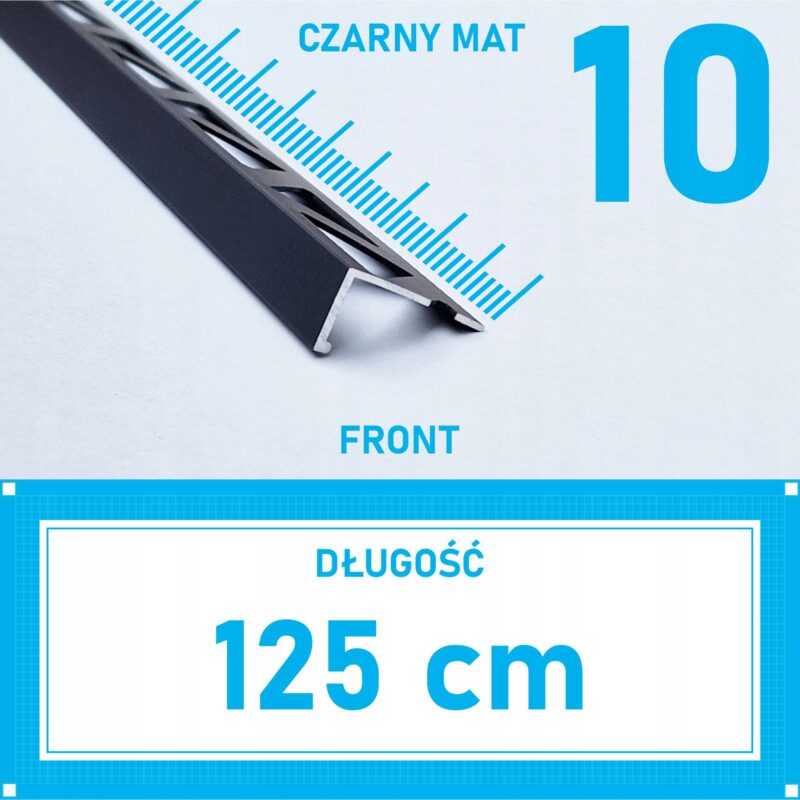 Listwa L profil narożna 10mm CZARNY MAT ALU 125cm