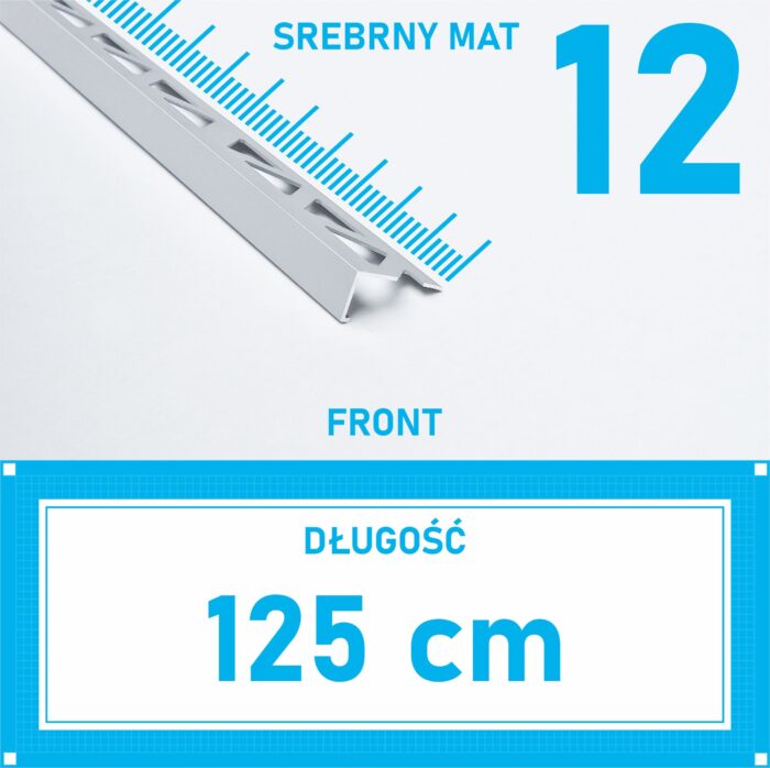 Listwa L profil narożna 12mm SREBRNY MAT ALU 125cm