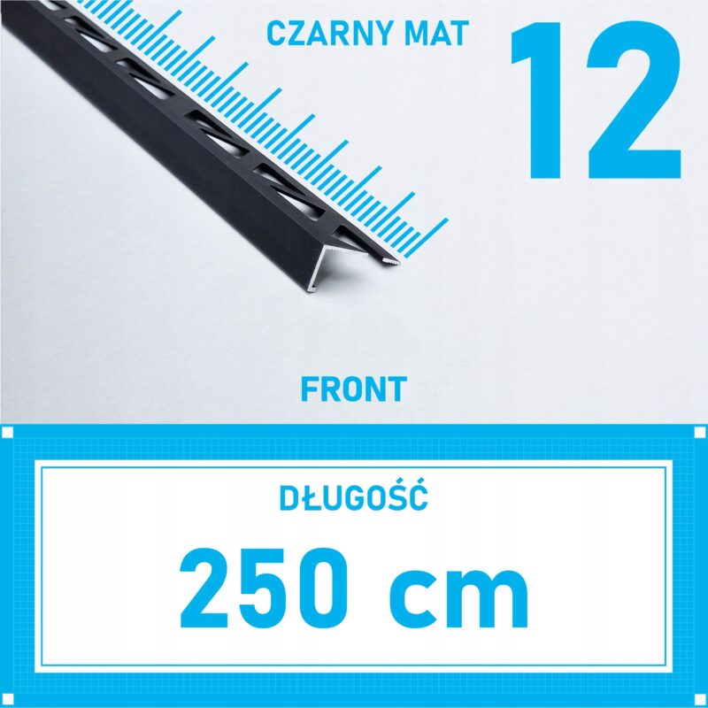 Listwa L profil narożna 12mm CZARNY MAT ALU 250cm