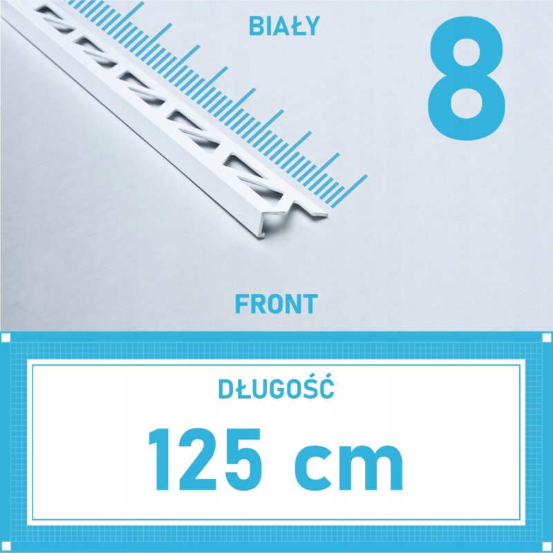 Listwa L profil narożna 8mm BIAŁY ALU 125cm