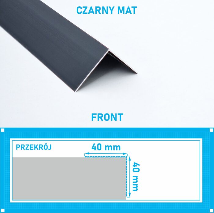 KĄTOWNIK aluminiowy CZARNY 40x40mm anodowany 250cm - obrazek 4