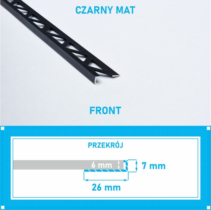 Listwa L profil narożna 6mm CZARNY MAT ALU 125cm - obrazek 4