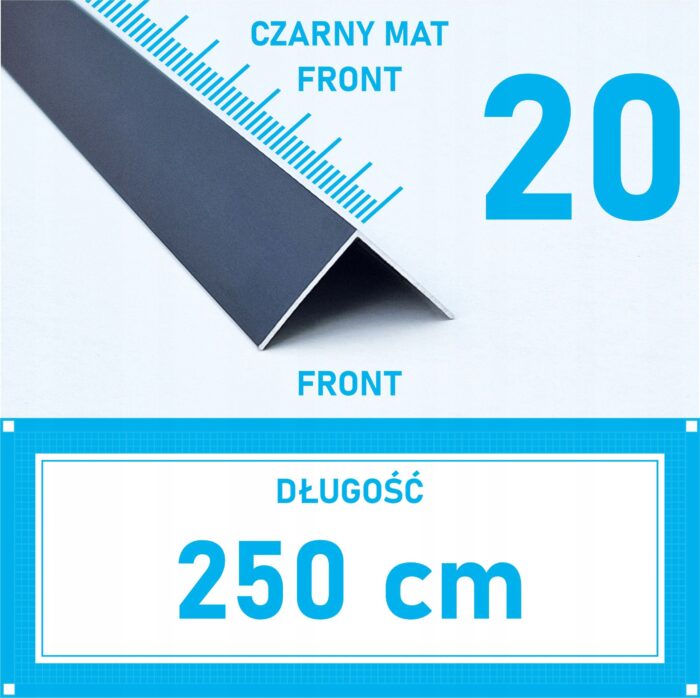 Kątownik aluminiowy anod CZARNY MAT 20x20mm 250cm