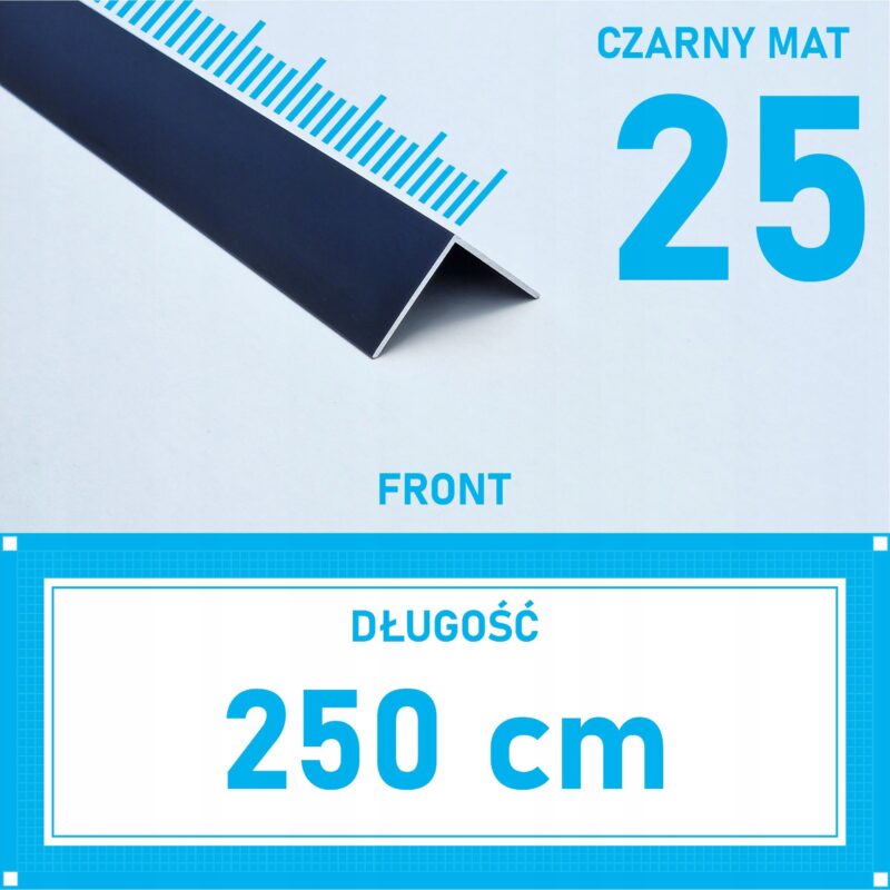 KĄTOWNIK aluminiowy CZARNY MAT 25x25mm anodowany 250cm